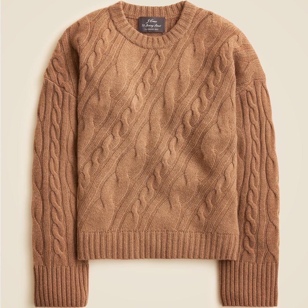 J Crew WHITE Spring Street cashmere twisted cable-knit sweater CO589